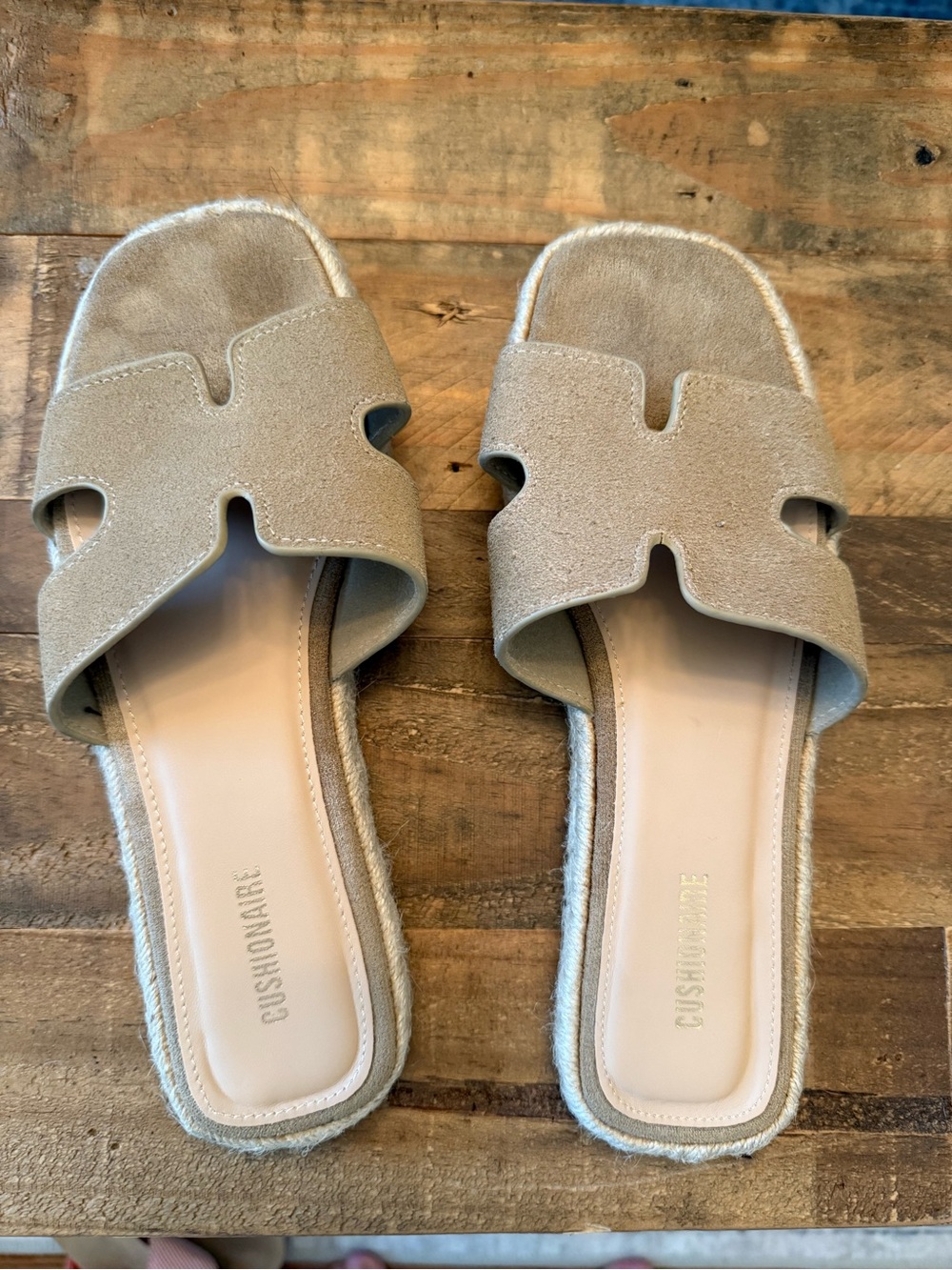 Cushionaire Taupe Suede Slide Sandals